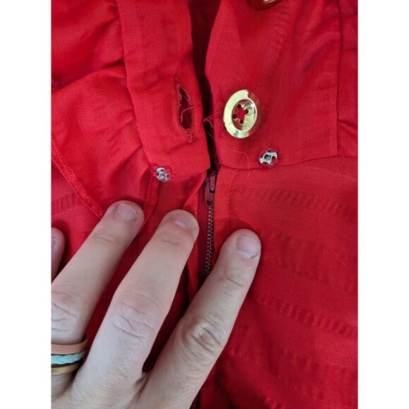 Jean Varon dress, 1960s / 1970s ruffled shirt dress, long bishop Sleeves RED - Picture 7 of 7